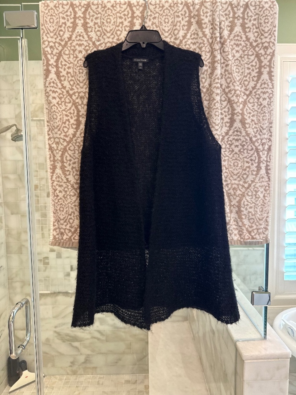 Eileen Fisher L Black Alpaca Blend Long Open Front Knit Vest